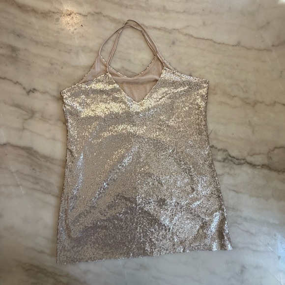 Free Press NWT Gold Sequin Criss Cross Back Mini Cocktail Dress Size xl - Picture 8 of 14